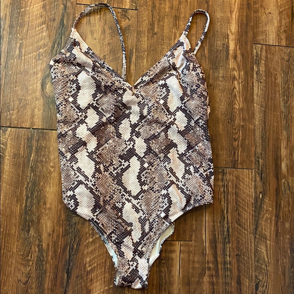 H&M snakeskin one piece swimsuit.